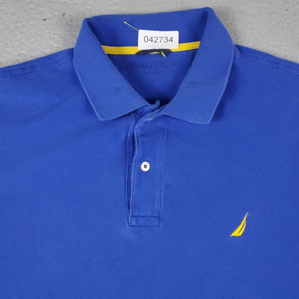 Nautica Mens Blue Short Sleeve Golf Polo Shirt Large Classic Fit Logo 042734